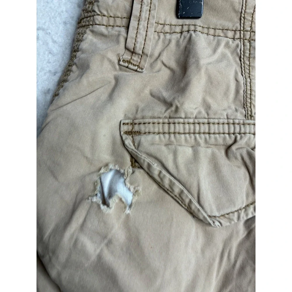 Lee Dungarees Mens Tan Cargo Shorts Size 33 Khaki Utility Workwear Distressed